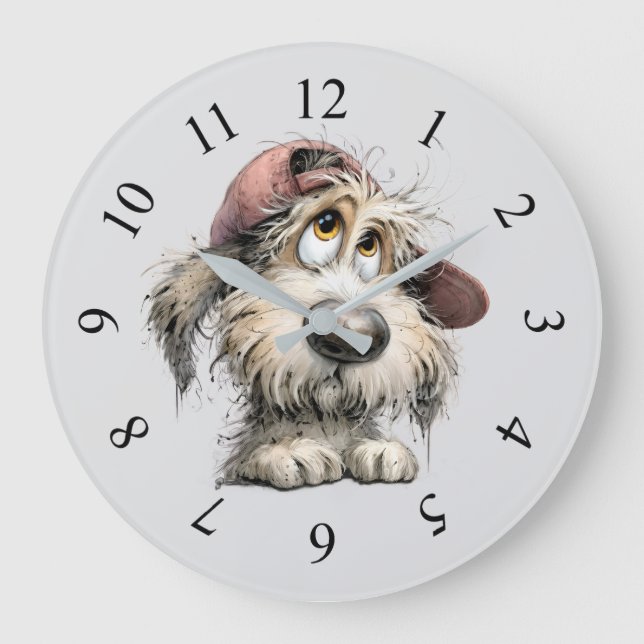 Cute Quirky Dog Drawiing Large Clock (Front)