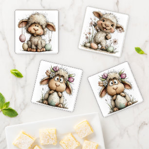 CUTE QUIRKY EASTER THEMED SHEEP COASTER SET