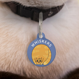 Cute Quirky Fat Orange Cat Blue Personalized Pet ID Tag