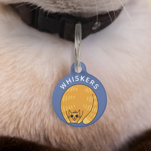 Cute Quirky Fat Orange Cat Blue Personalized Pet ID Tag