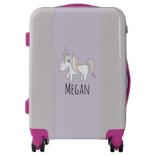 Cute Quirky Girls Unicorn Cartoon with Name Kids Luggage