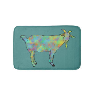 Cute Quirky Goat Colorful Funny Funky Animal Art Bathroom Mat