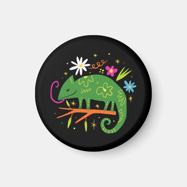 cute quirky green color chameleon baby character.  magnet (Front)