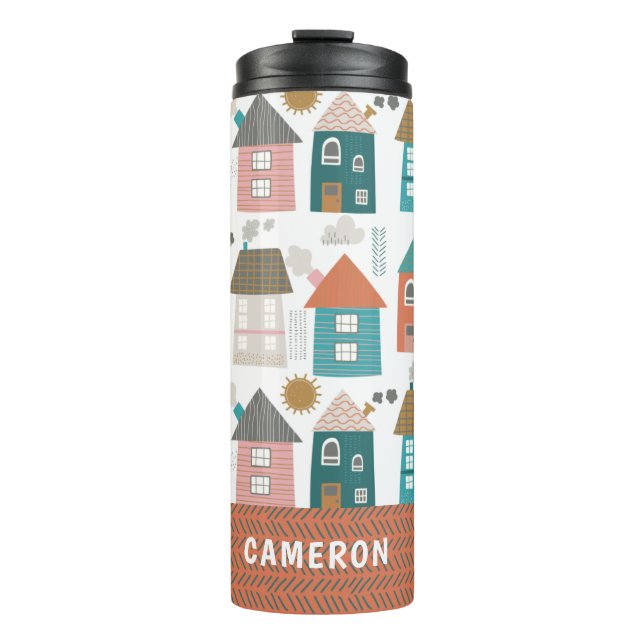 Cute Quirky Houses Personalized Thermal Tumbler (Front)