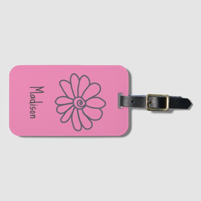 Cute,Quirky Pink Flower  Luggage Tag (Front Horizontal)