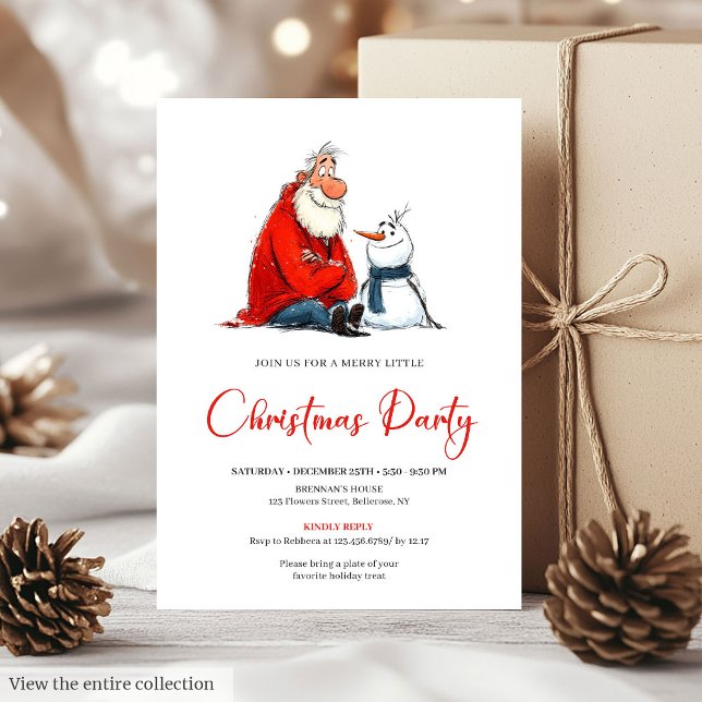 Cute Quirky Santa Claus Watercolor Christmas Party Invitation (Cute Quirky Santa Claus Watercolor Christmas Invite)