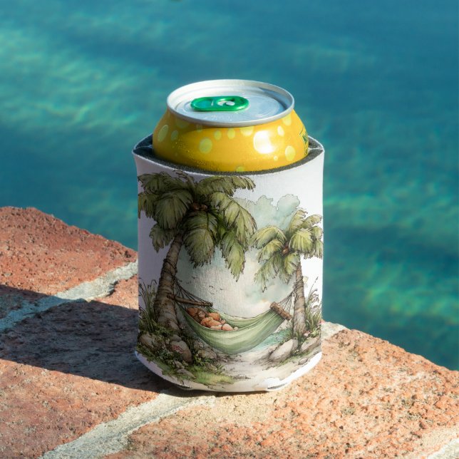 CUTE QUIRKY SUMMER BEACH SCENE CAN COOLER (In Situ Pool)