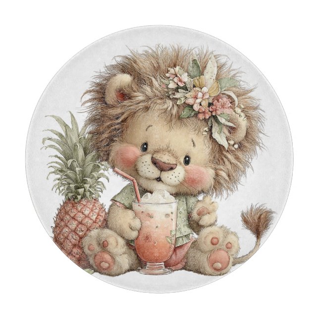 CUTE QUIRKY SUMMER THEMED LION CUB CUTTING BOARD (Front)