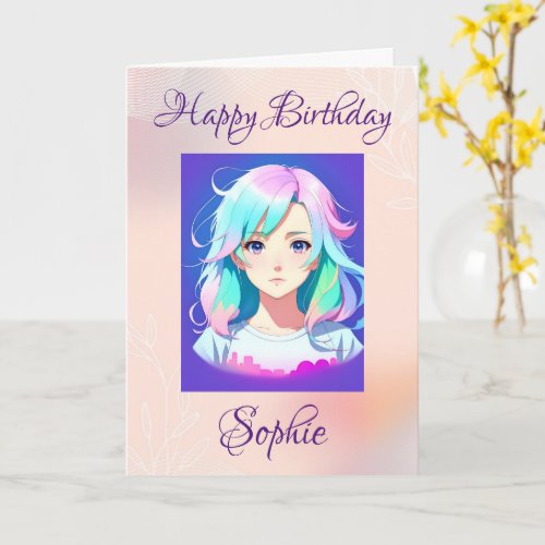 Cute Quirky Whimsical Anime Girl Birthday Card