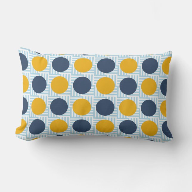 Cute Quirky Whimsical Blue Yellow Polka Dot Lumbar Pillow (Front)