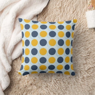 Cute Quirky Whimsical Blue Yellow Polka Dots Throw Pillow