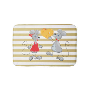 Cute Quirky Whimsical Mouses-Stripes Bath Mat