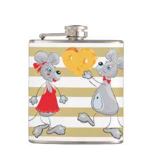 Cute Quirky Whimsical Mouses-Stripes Flask