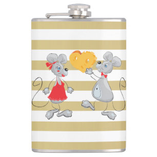 Cute Quirky Whimsical Mouses-Stripes Hip Flask