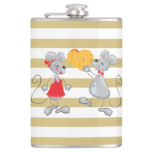Cute Quirky Whimsical  Mouses-Stripes Hip Flask (Front)