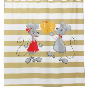 Cute Quirky Whimsical Mouses-Stripes Shower Curtain
