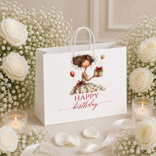 Cute Quirky Woman Marsala Script Birthday gift bag