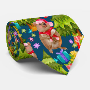 Cute Quokka Blue Christmas Neck Tie