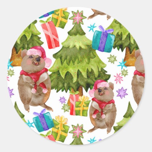 Cute Quokka Christmas Classic Round Sticker