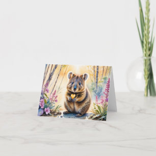 Cute Quokka Flower Heart Watercolor Blank Greeting Card