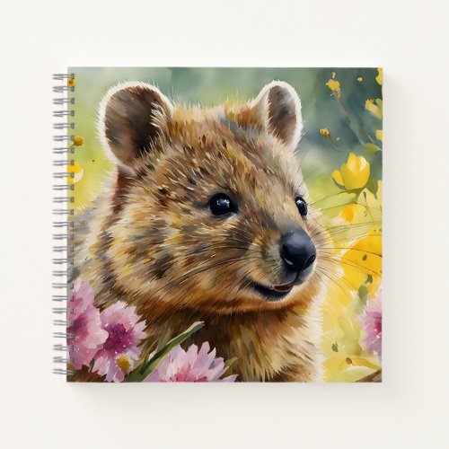 Cute Quokka Flowers Watercolor Illustration Notebook