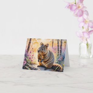 Cute Quokka Pink Flowers Watercolor Blank Greeting Card
