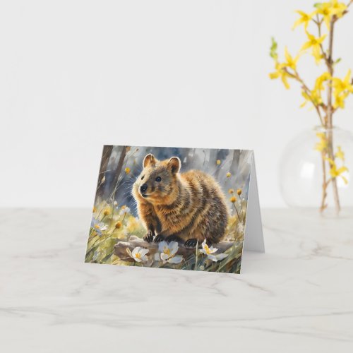 Cute Quokka White Flower Watercolor Blank Greeting Card