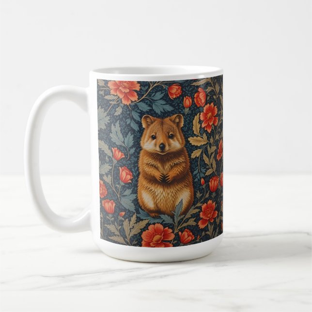 Cute Quokka William Morris Inspired Floral Coffee Mug (Left)