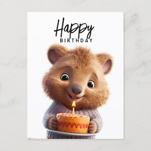 Cute quokka with birthday cake  postcard