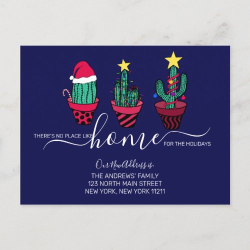 Cute Quote Christmas Lights Cactus Tree Moving Announcement Postcard