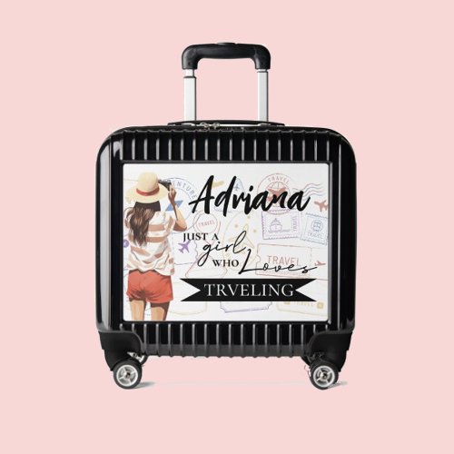 Cute Quote Girl Who loves Traveling Illustration Luggage