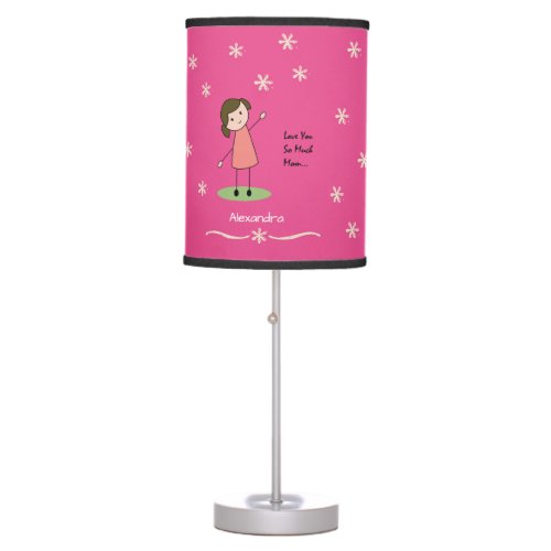 Cute Quote Love You So Much Mom Pink Floral Table Lamp