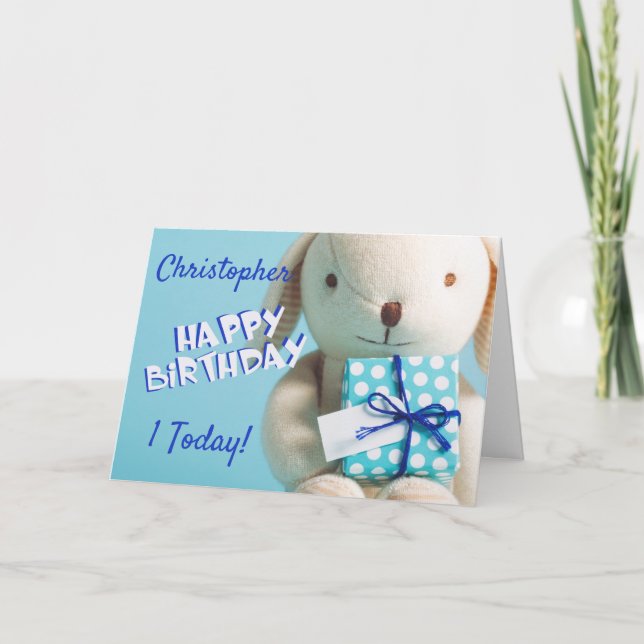 Cute Rabbit 1st Birthday Card (Front)