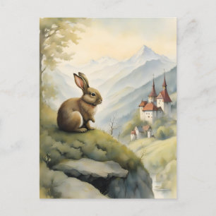 Cute Rabbit and a Mystical Castle in the Mountains Postcard