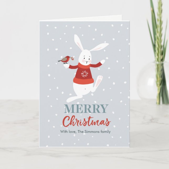 Cute rabbit and bird friends Christmas Card (Front)