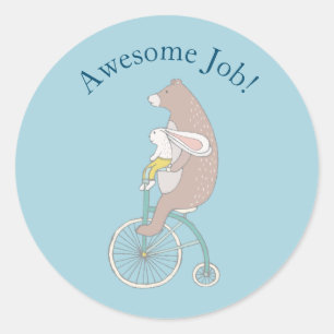 Cute Rabbit and Brown Bear Encouragement Classic Round Sticker