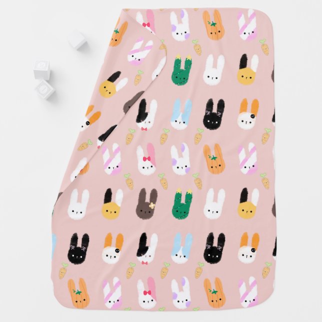 Cute Rabbit and Carrot Pattern Baby Blanket (In Situ)
