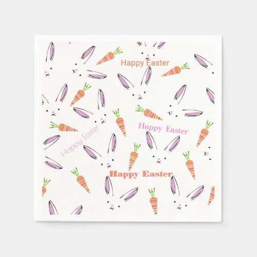 Cute Rabbit and Carrots Easter Paper Napkin