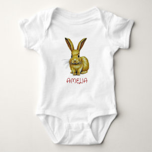 Cute Rabbit and Custom Name Baby Bodysuit