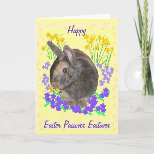 Cute Rabbit and flowers Easter Passover Eastover Holiday Card