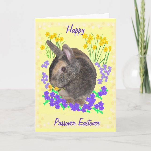 Cute Rabbit and flowers  Passover, Eastover Card (Front)