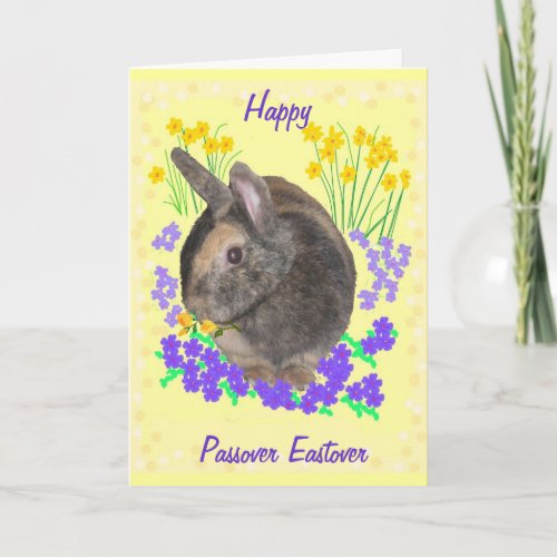 Cute Rabbit and flowers  Passover Eastover Card