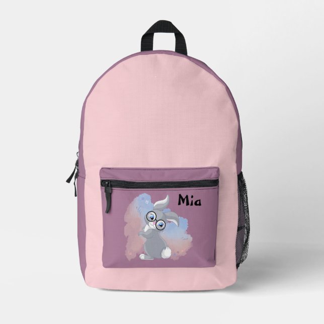 Cute Rabbit and Glasses Personalized Printed Backpack (Front)