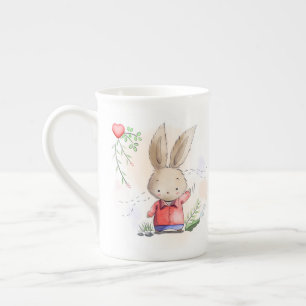 Cute Rabbit and Hearts Bone China Mug
