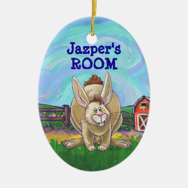 Cute Rabbit Animal Parade Ceramic Ornament (Front)