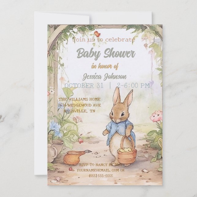 Cute Rabbit Baby Shower Invitation (Front)