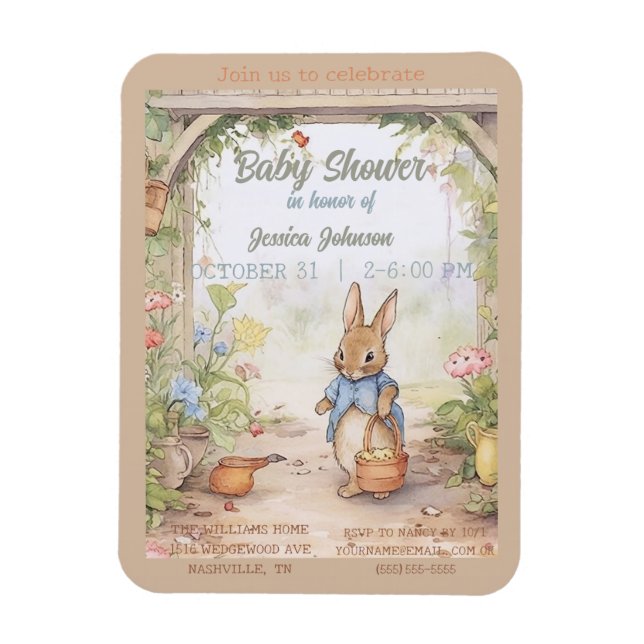 Cute Rabbit Baby Shower Invitation Magnet (Vertical)