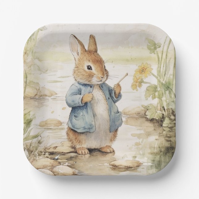Cute Rabbit Baby Shower Paper Plates (Front)
