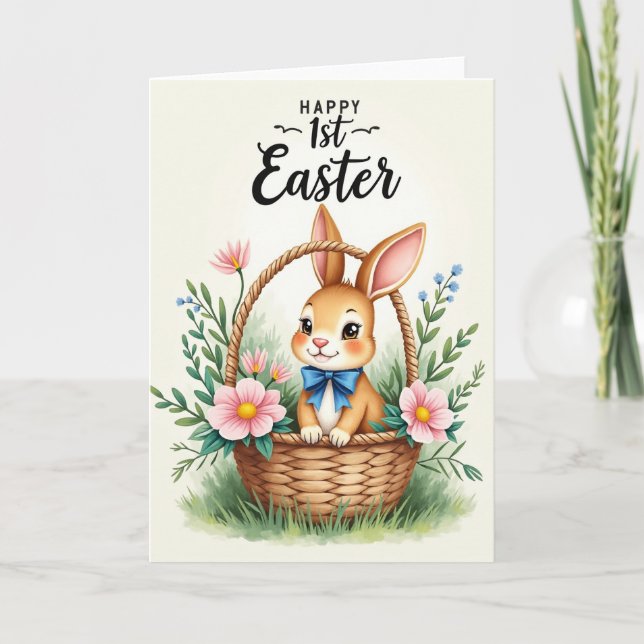 Cute Rabbit Basket Springtime Card (Front)