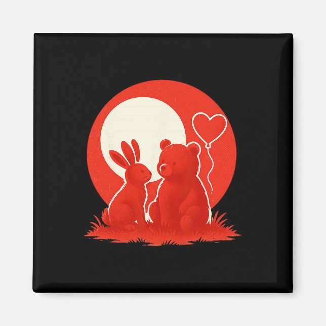 Cute Rabbit Bear Couple Valentine's Day Lovers  Magnet (Front)